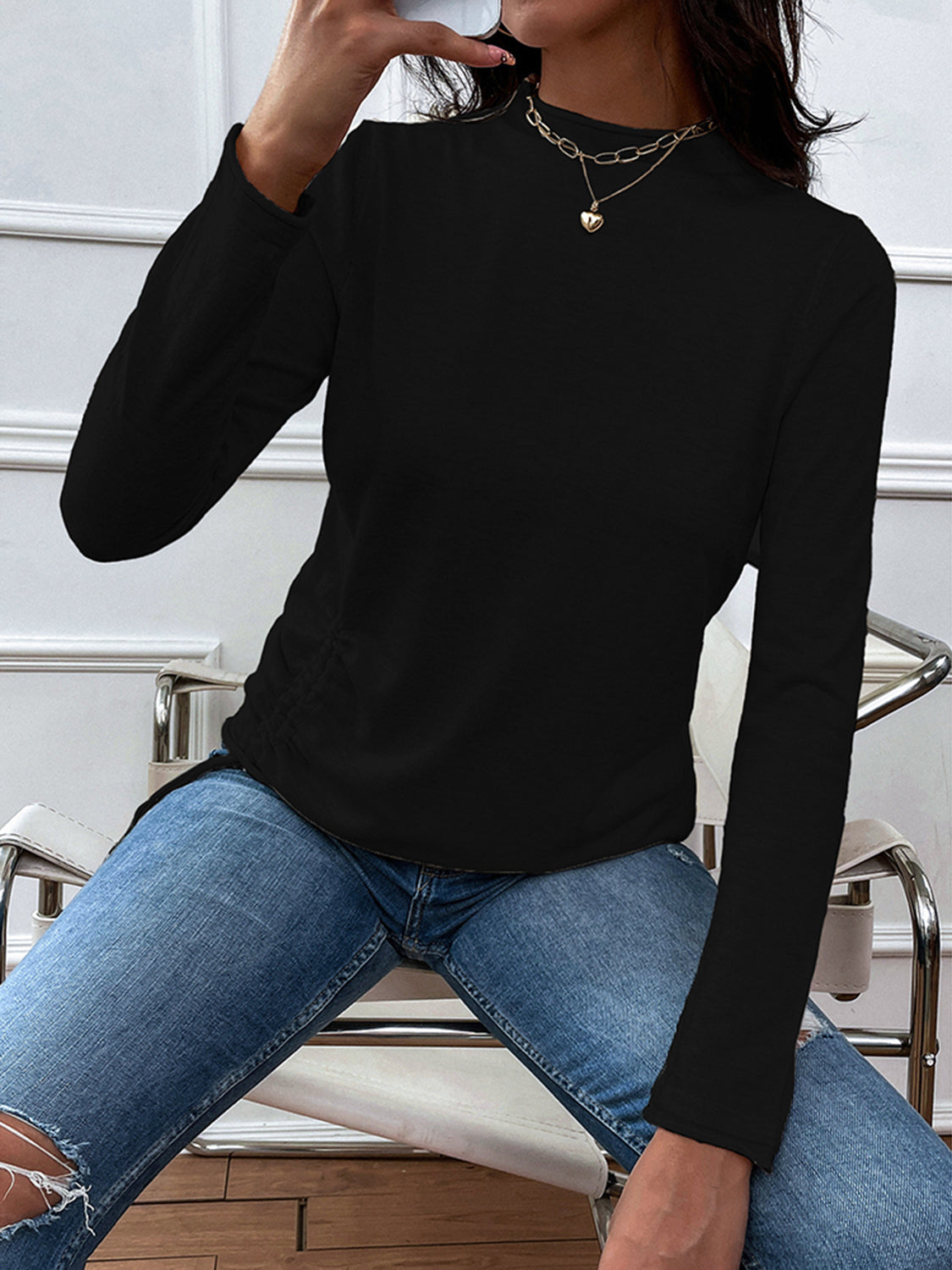 Mock Neck Long Sleeve Knit Top 