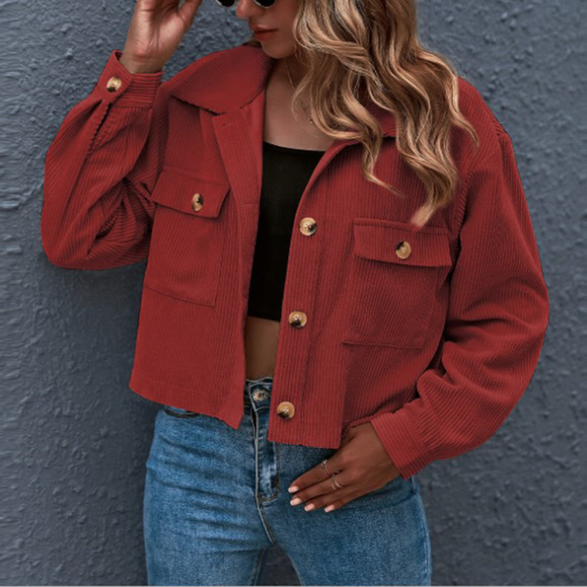 Collared Neck Button Front Jacket 