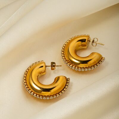 Zircon Stainless Steel Hoop Earrings 