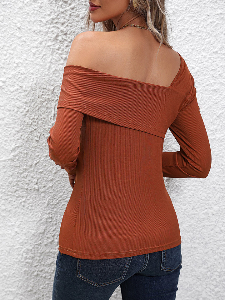 Asymmetrical Neck Long Sleeve Top 