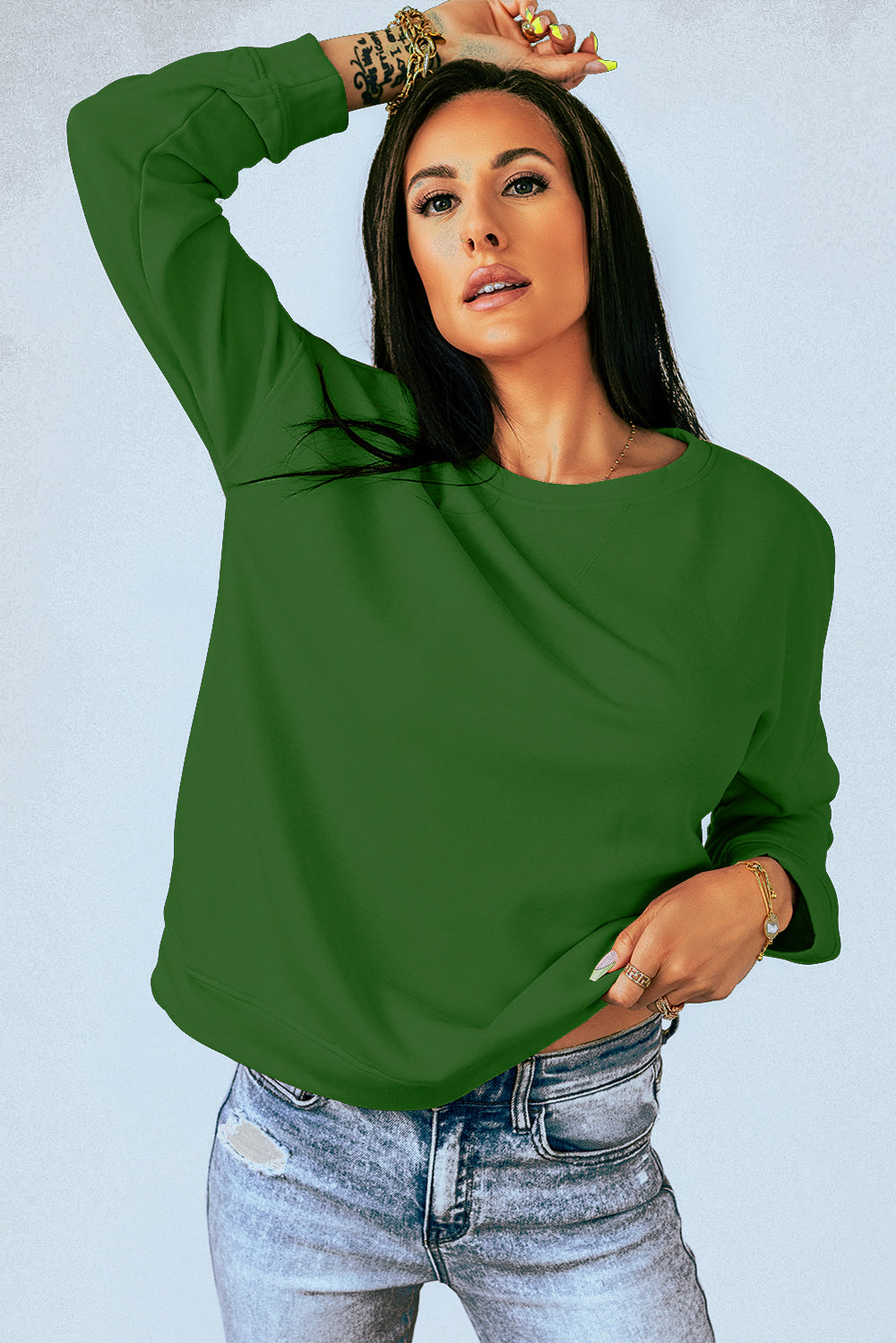 Round Neck Dropped Shoulder Sweatshirt 