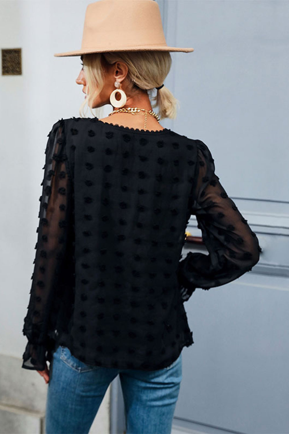 Swiss Dot Peplum Blouse 