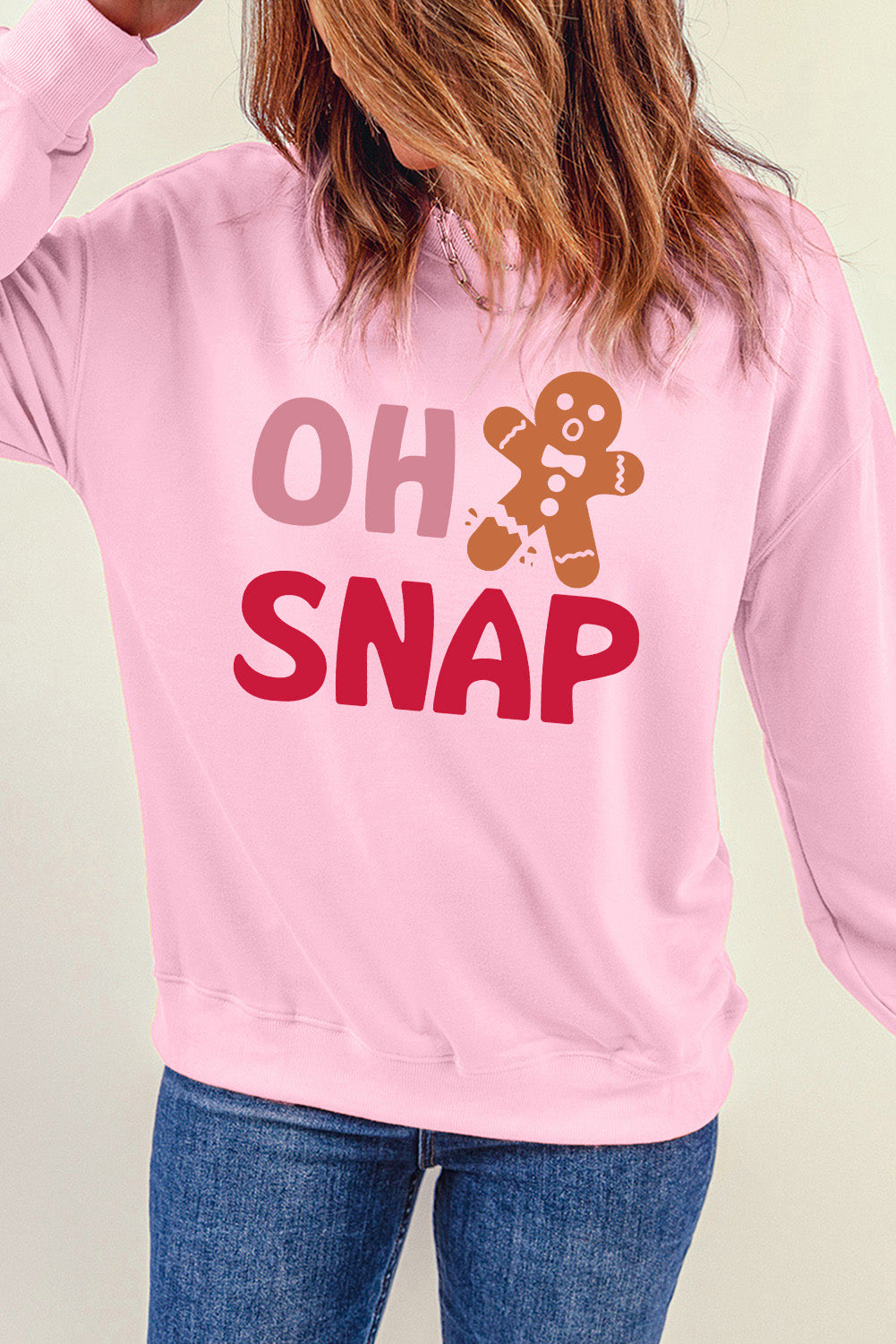 OH SNAP Round Neck Long Sleeve Sweatshirt 