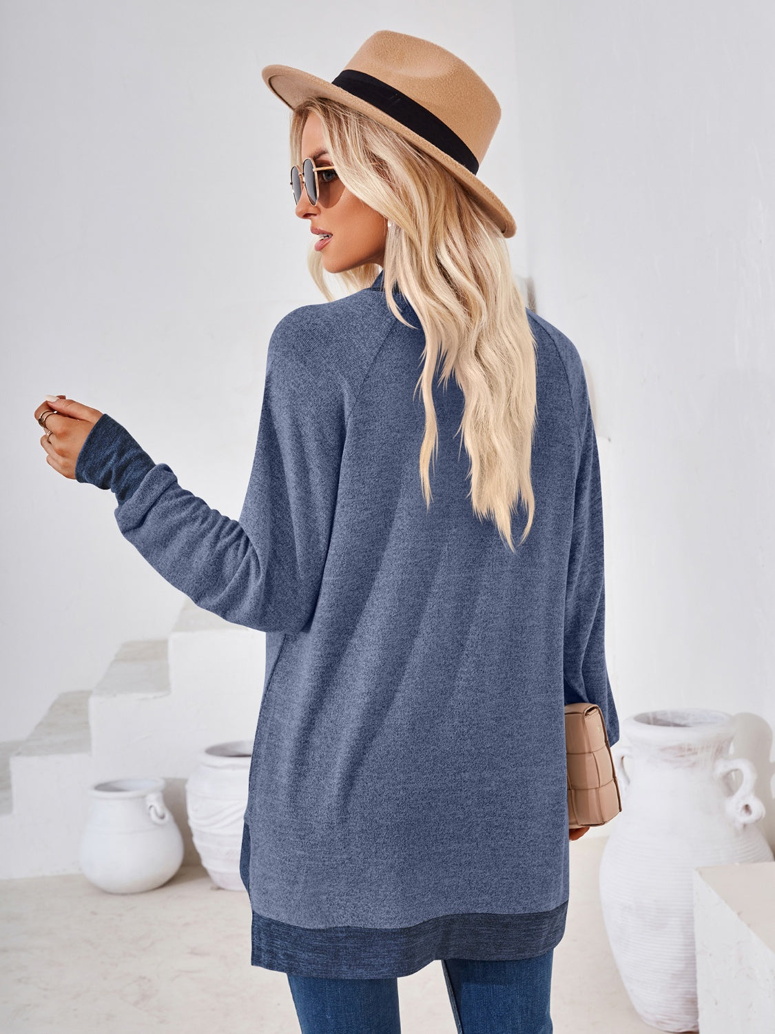 Contrast Mock Neck Long Sleeve T-Shirt 