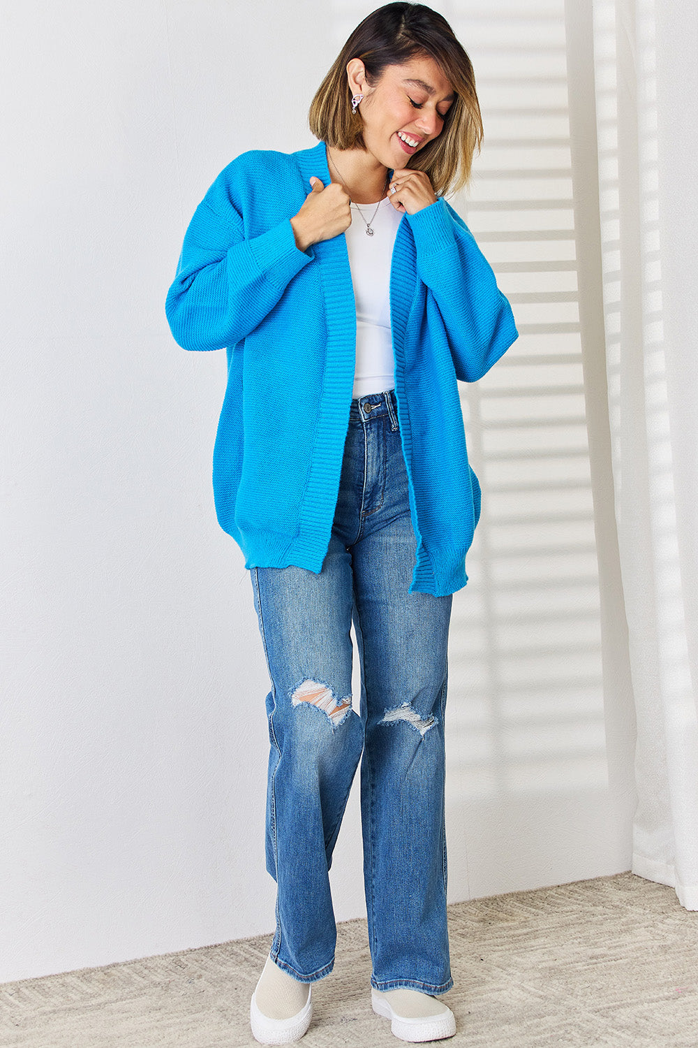 Open Front Dropped Shoulder Cardigan 