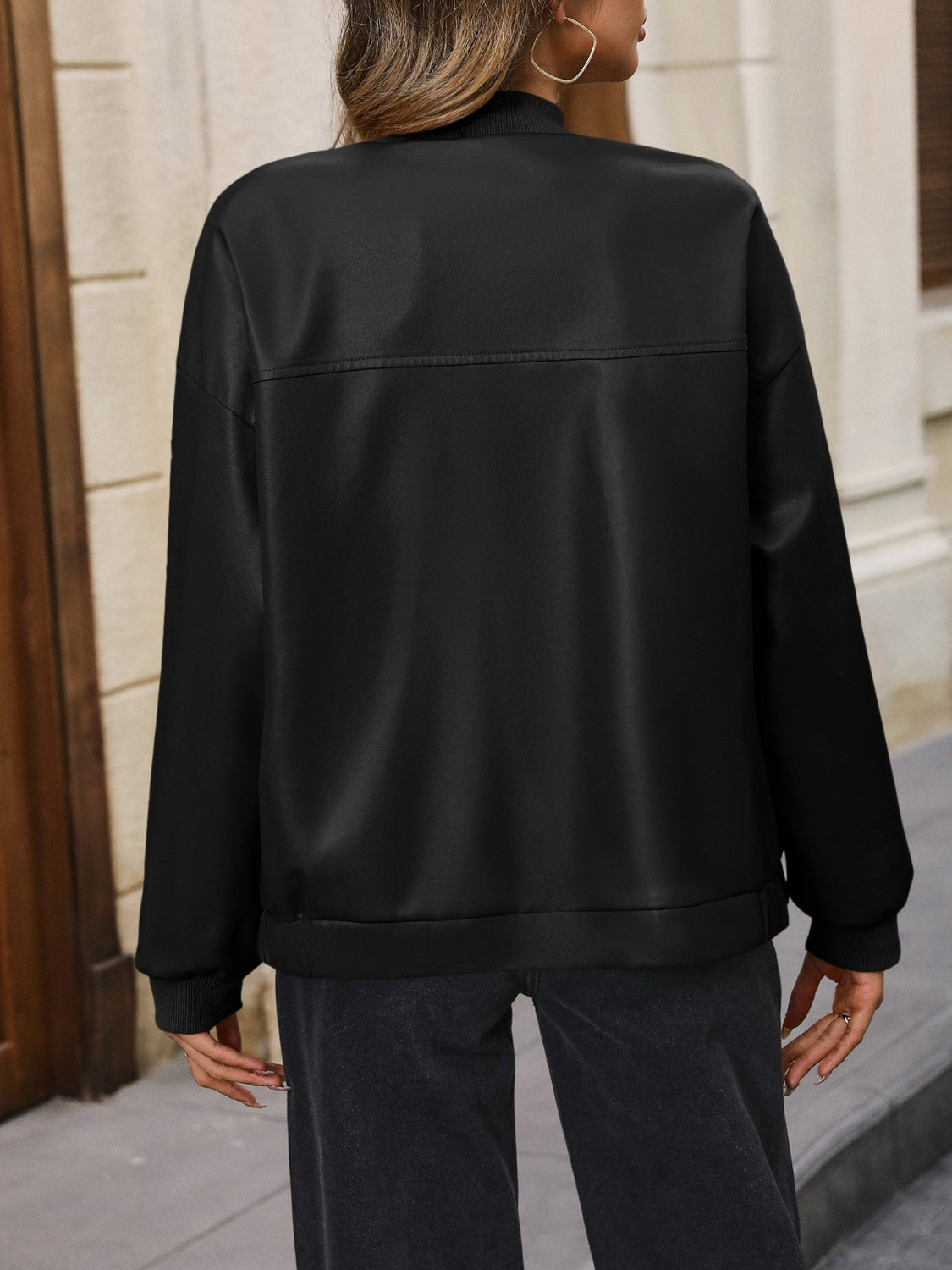 Zip Up Baseball Collar Dropped Shoulder Jacket 