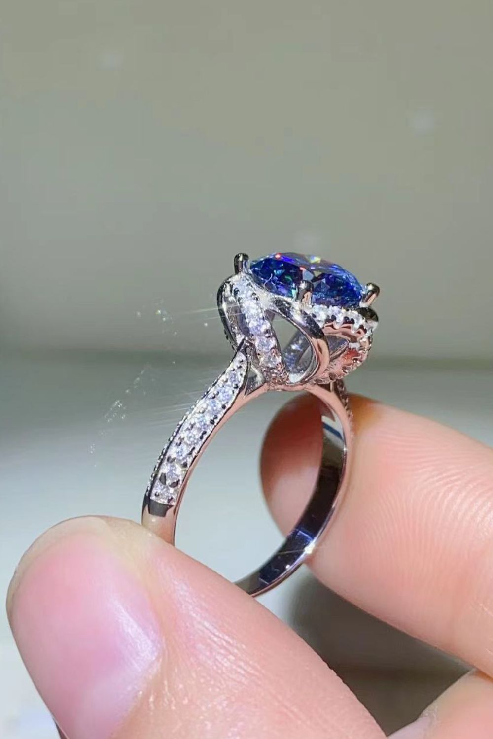 2 Carat Cobalt Blue Moissanite 925 Sterling Silver Ring 