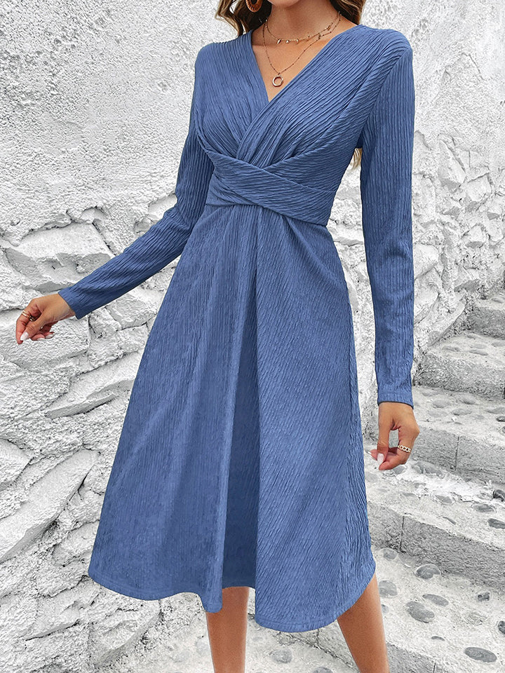 Crisscross Surplice Neck Long Sleeve Dress 