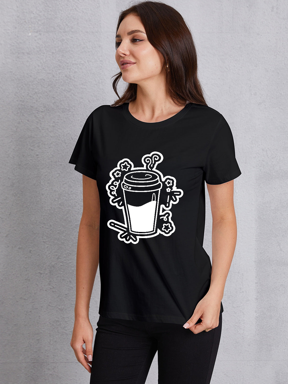 Coffee Round Neck Short Sleeve T-Shirt 