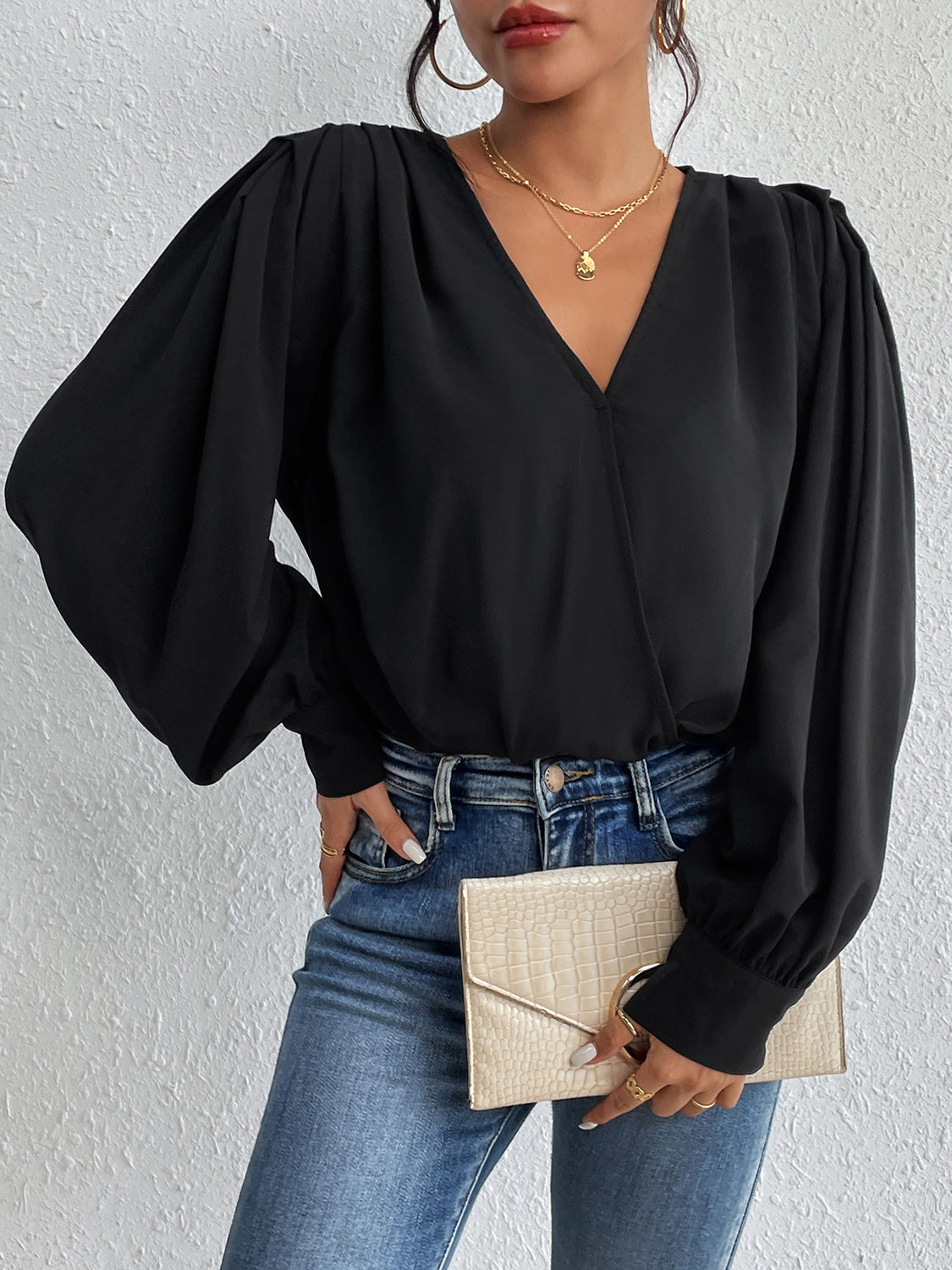 Surplice Ruched Long Sleeve Bodysuit 