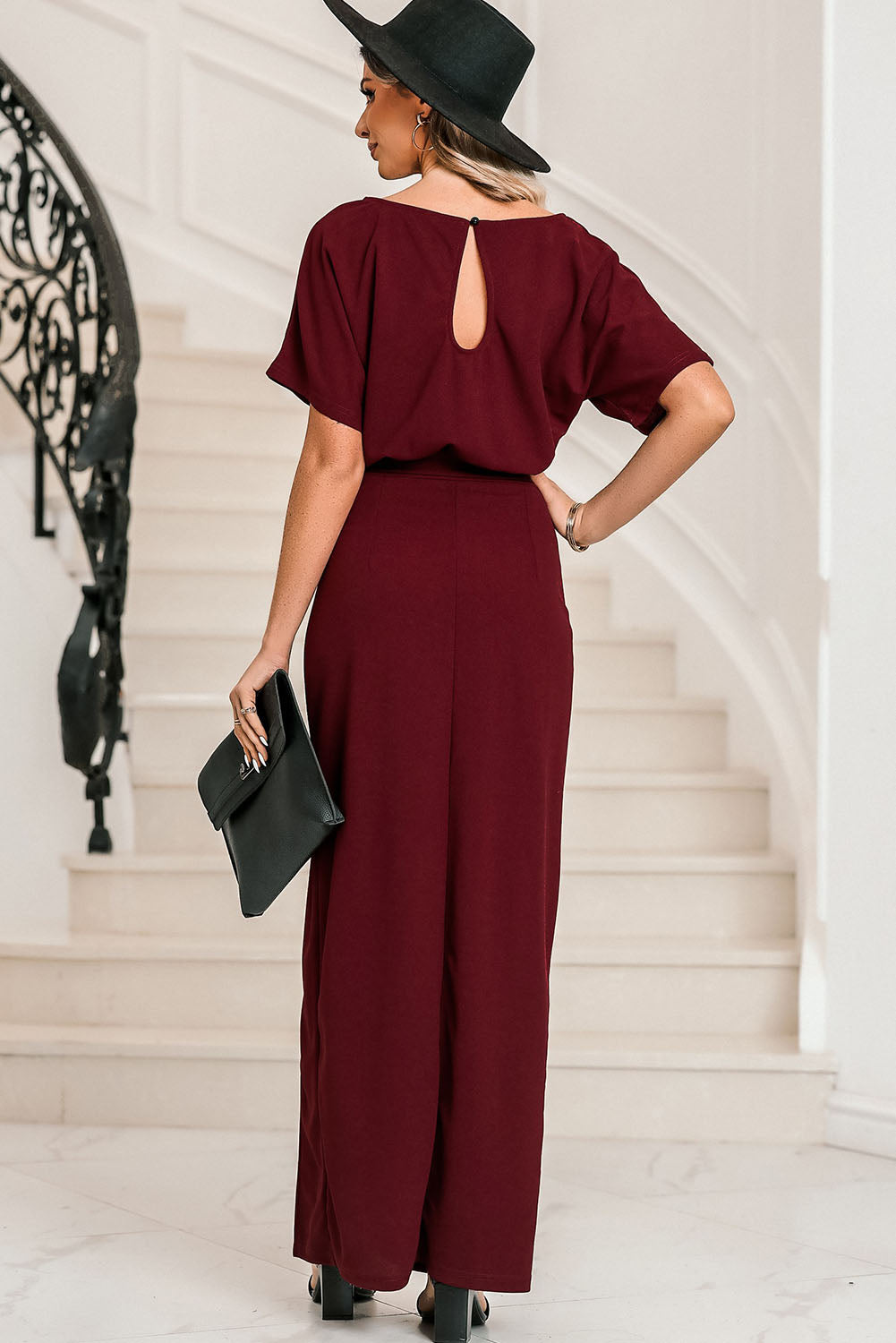 Belted Split Round Neck Dress 