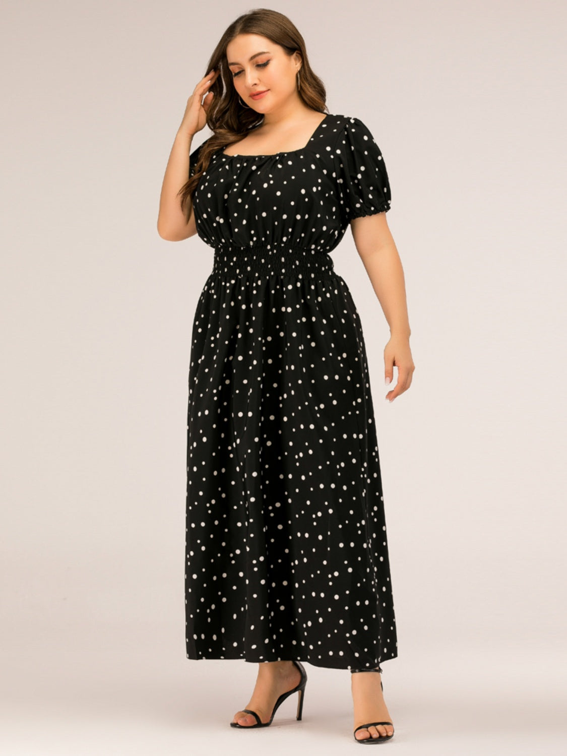 Plus Size Polka Dot Square Neck Dress 