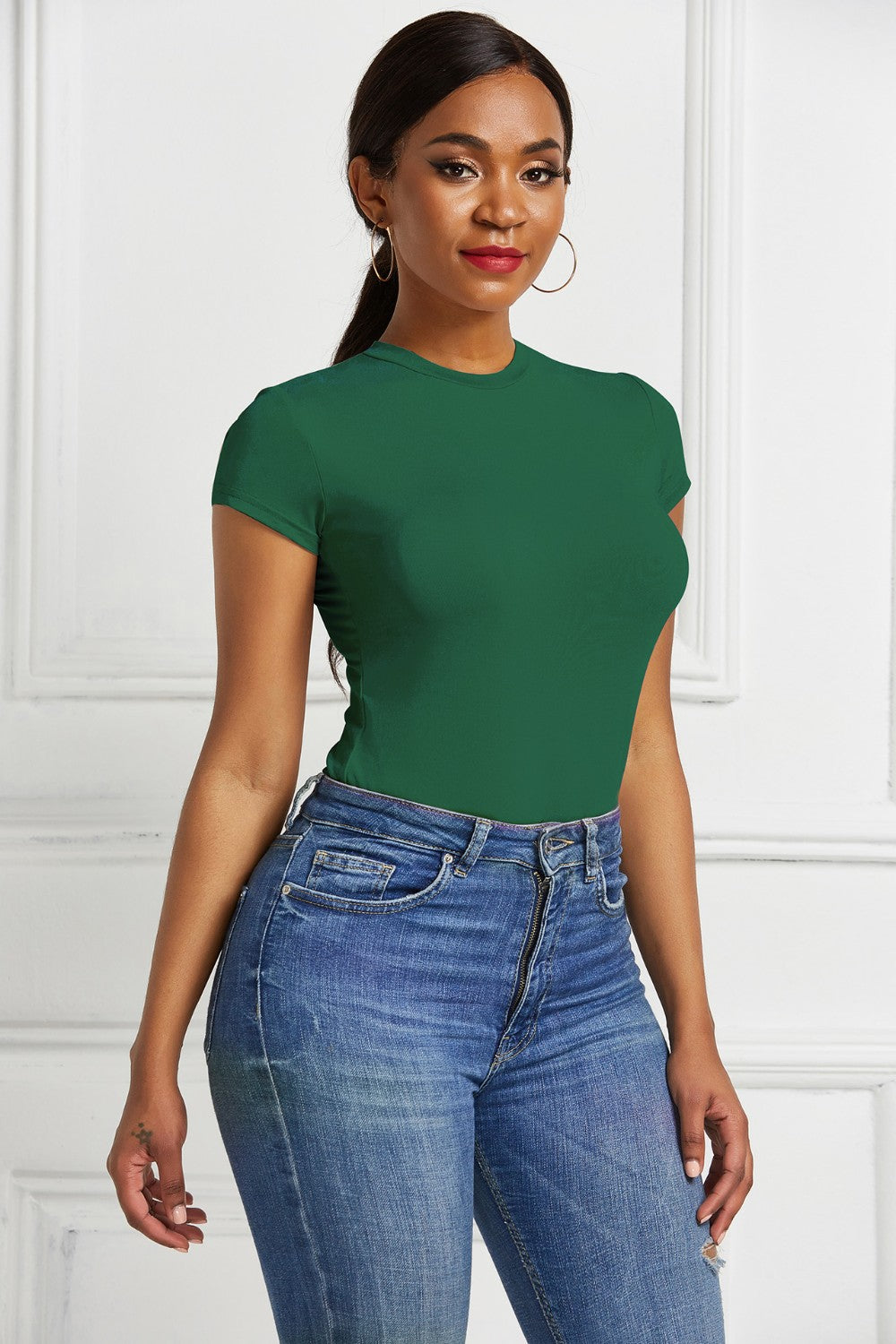 Round Neck Short Sleeve Bodysuit 