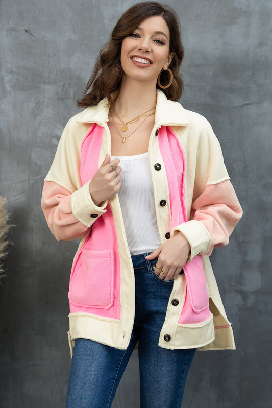 Color Block Collared Slit Jacket - Babbazon Jacket