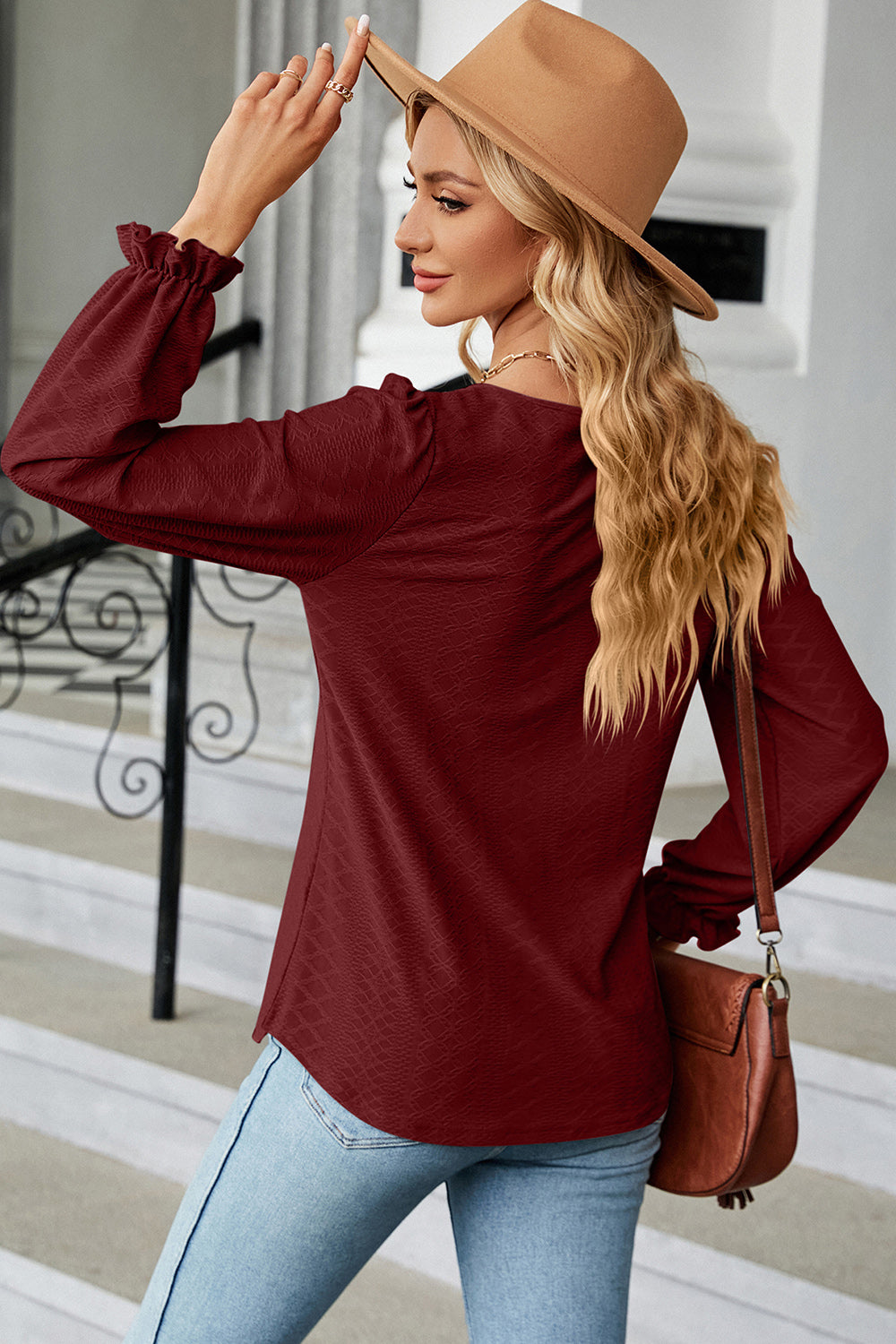 Round Neck Flounce Sleeve T-Shirt