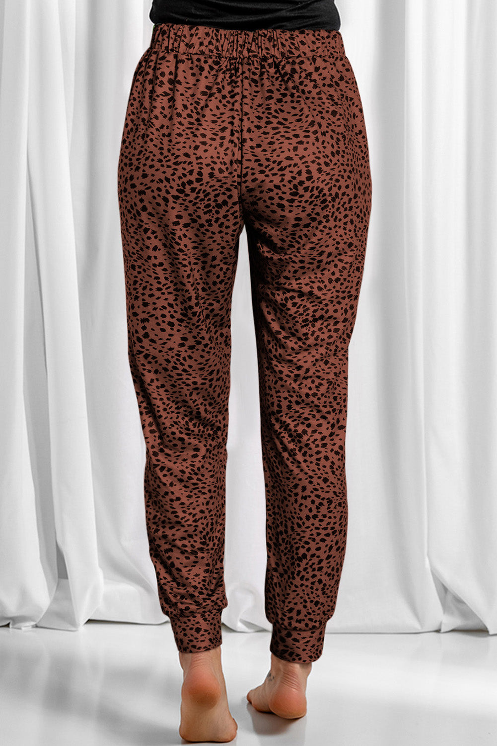 Full Size Leopard Drawstring Pocketed Pants 