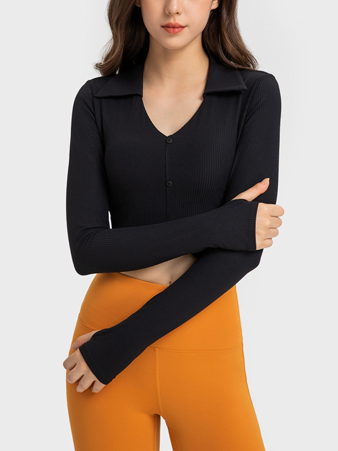 Johnny Collar Long Sleeve Sports Top - Babbazon Tops