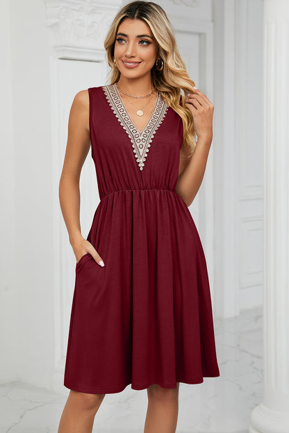 Pocketed V-Neck Wide Strap Dress 