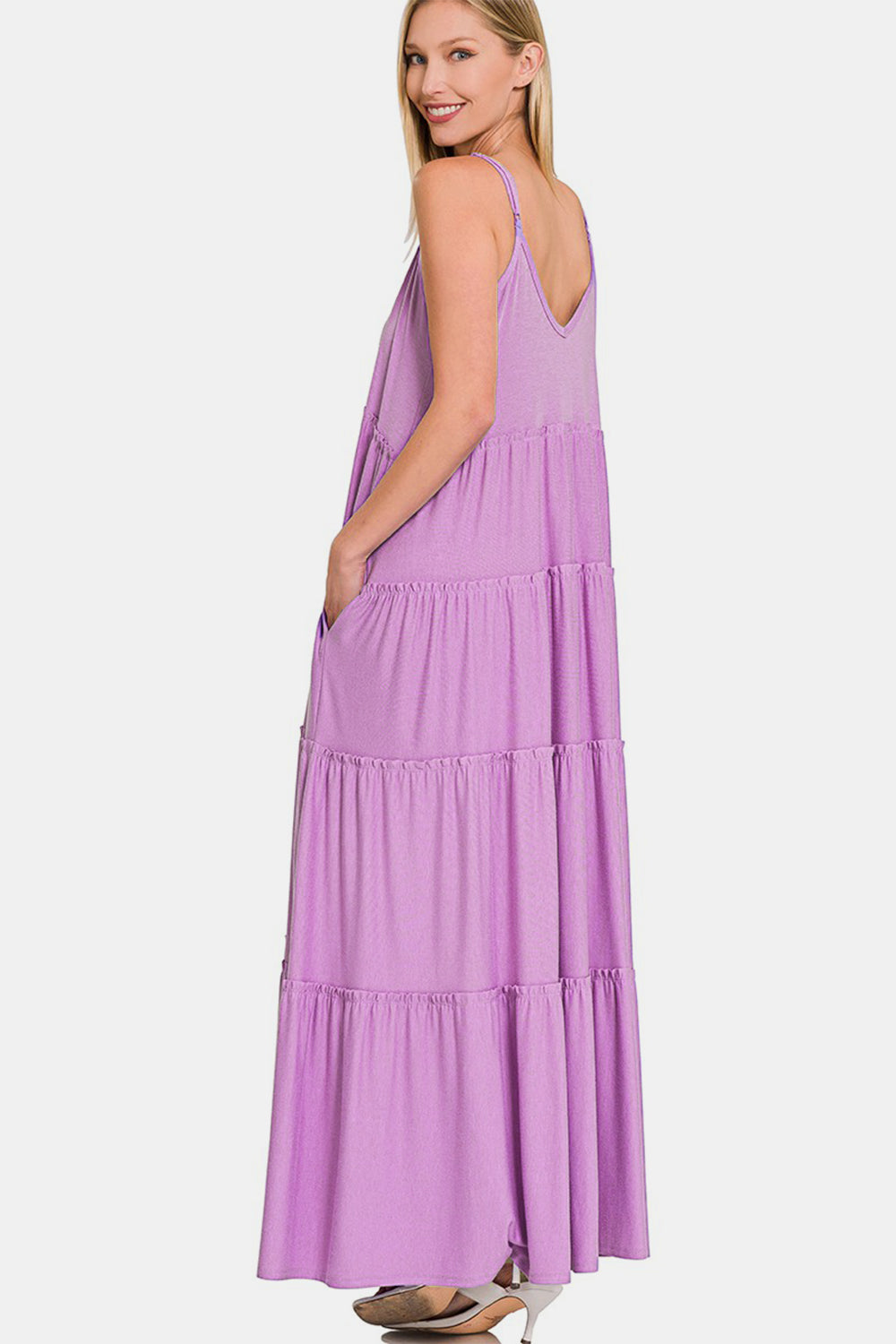 Zenana Frill Tiered V-Neck Maxi Cami Dress 