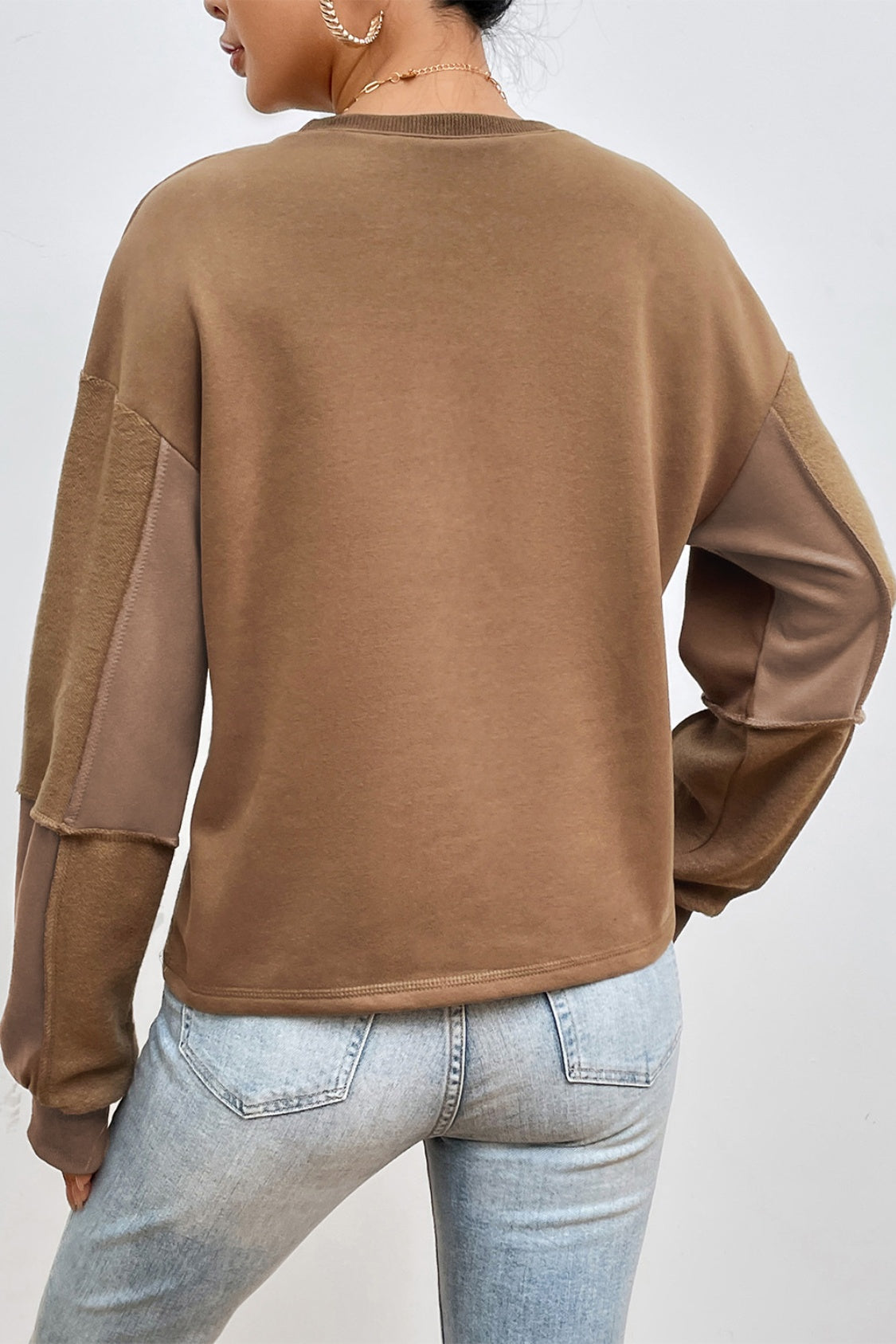 Exposed Seam Round Neck Long Sleeve Sweatshirt 