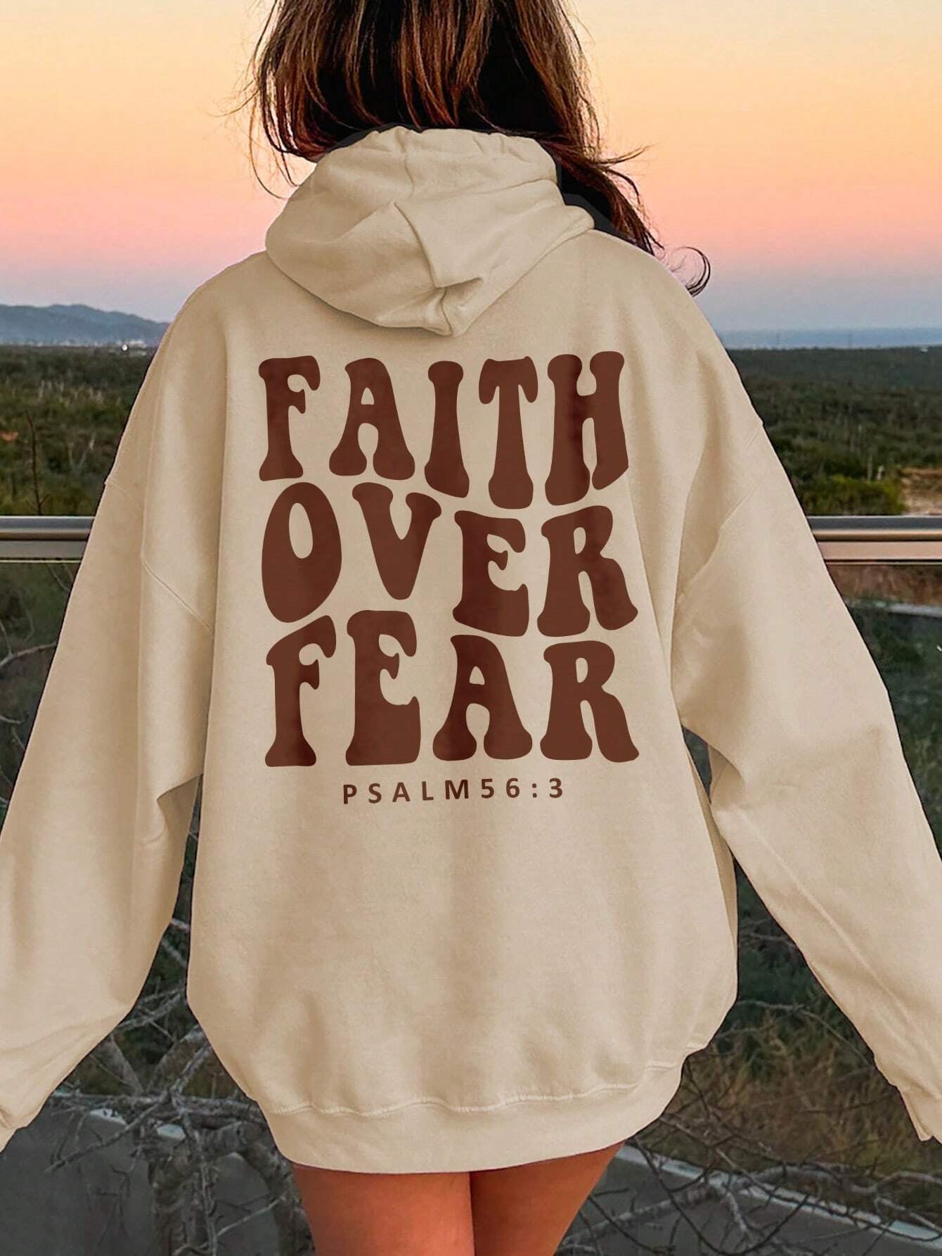 FAITH OVER FEAR Dropped Shoulder Hoodie - Babbazon sweatshirt