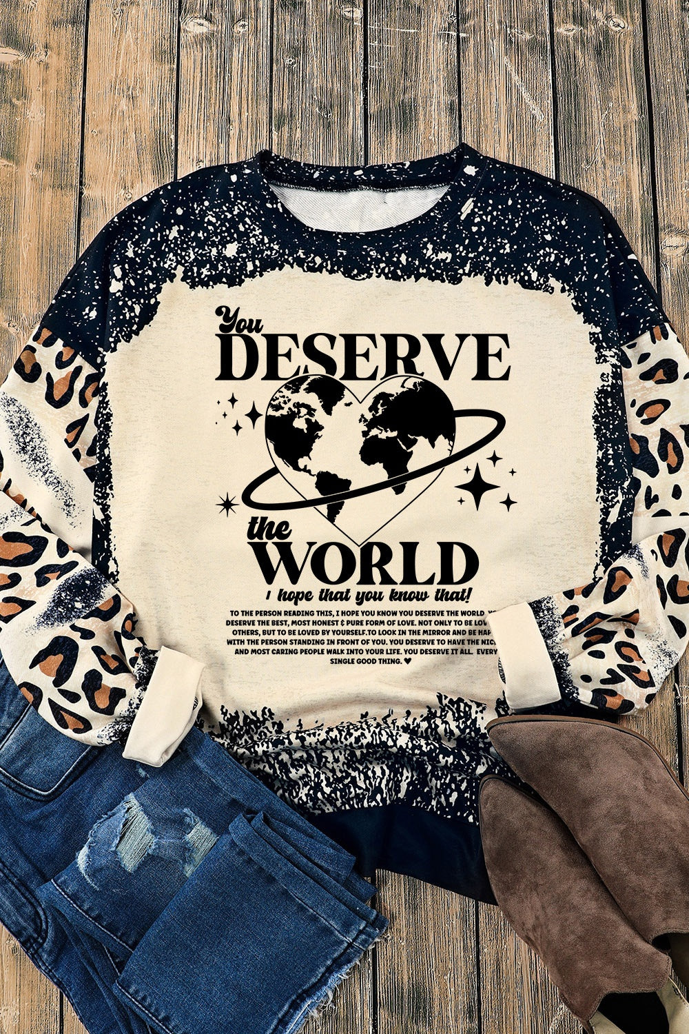 YOU DESERVE THE WORLD Leopard Round Neck Sweatshirt 