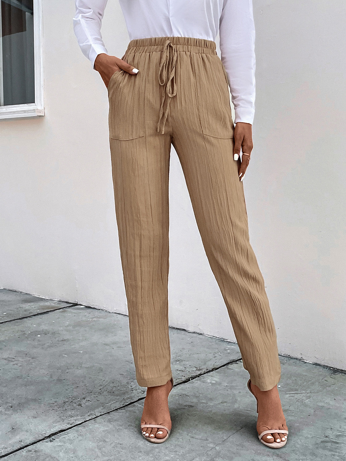 Texture Drawstring Pants with Pockets 