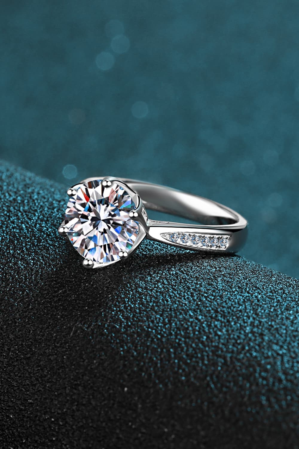 3 Carat Moissanite Rhodium-Plated Side Stone Ring 