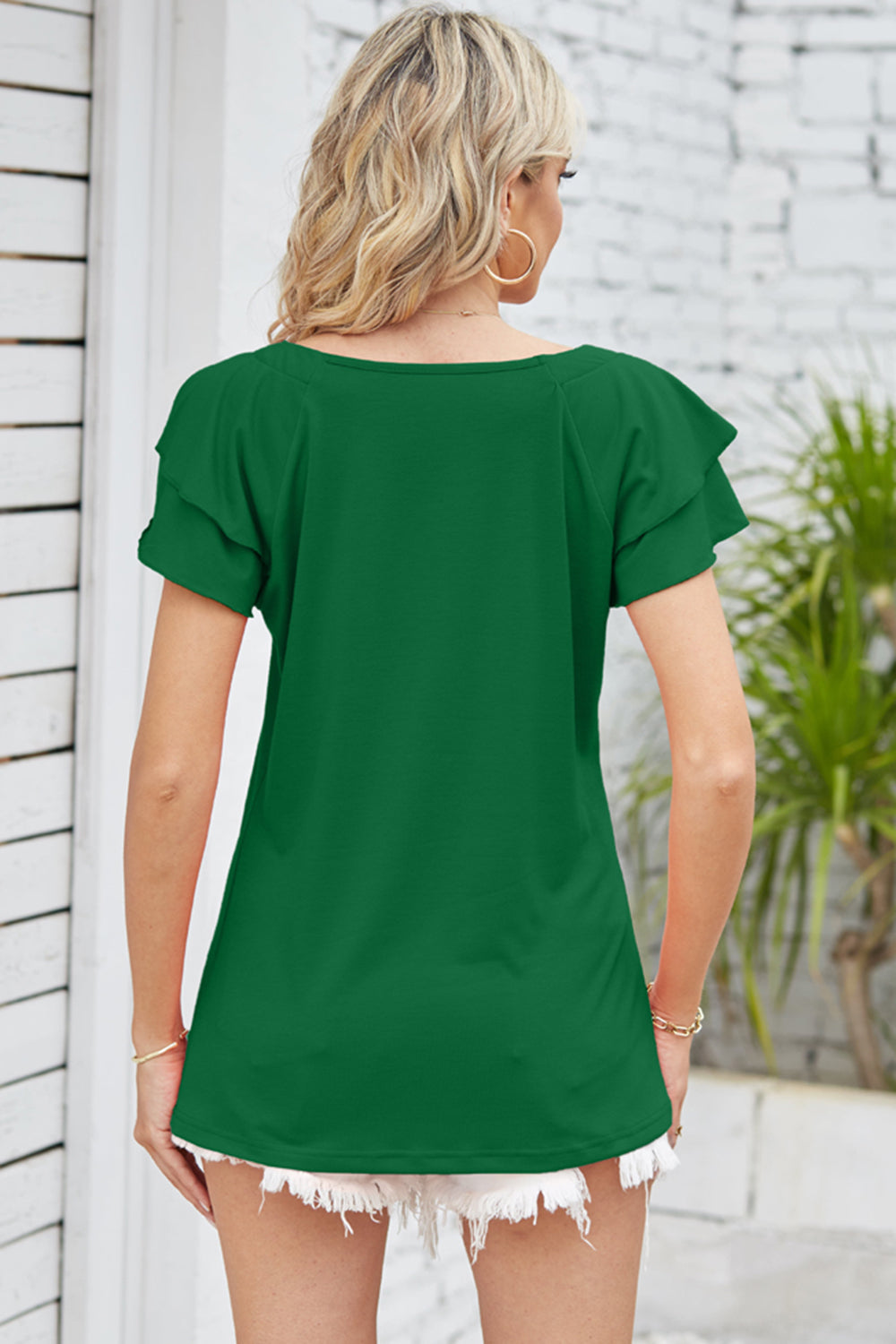 Square Neck Flutter Sleeve T-Shirt 