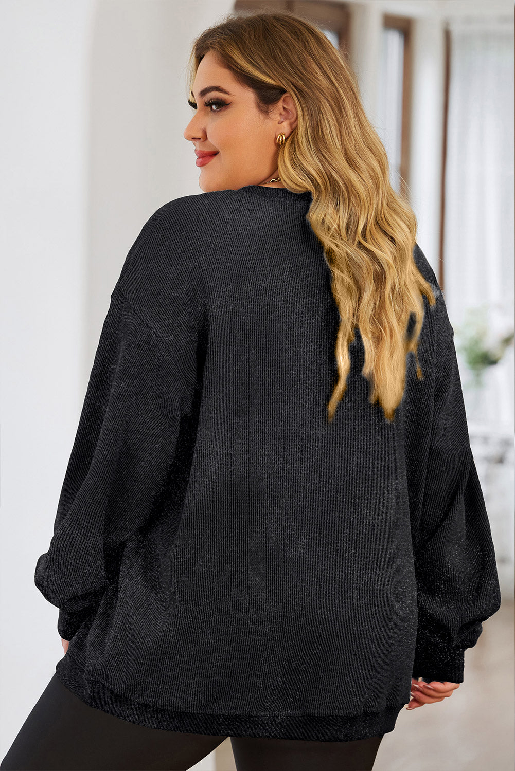 Plus Size Lucky Clover Dropped Shoulder Sweatshirt 