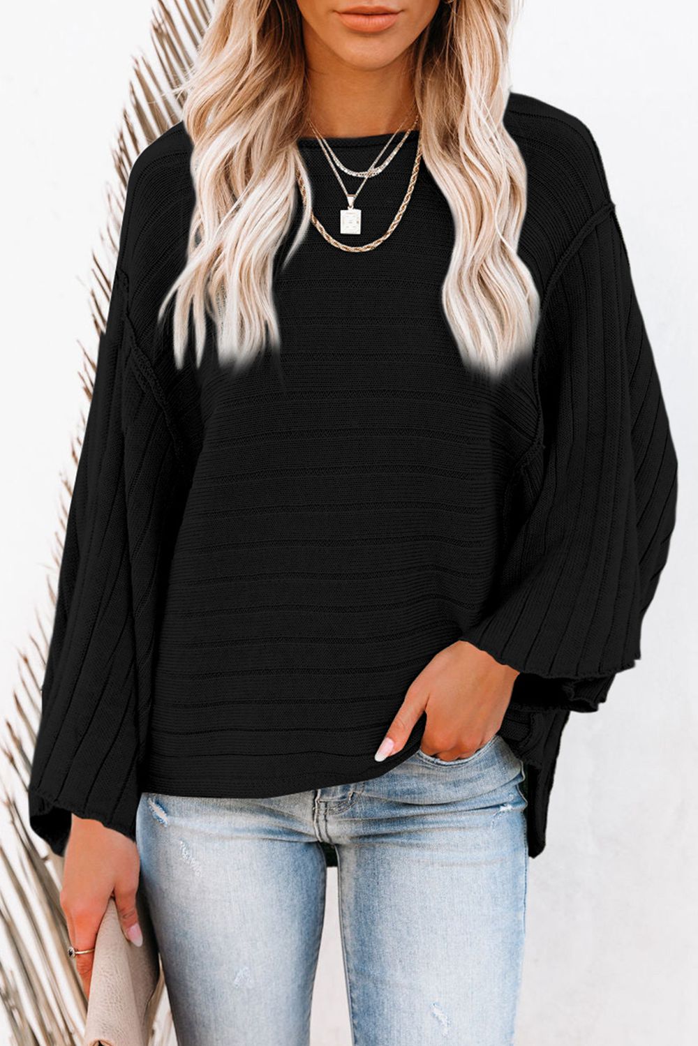 Round Neck Long Sleeve Knit Top 