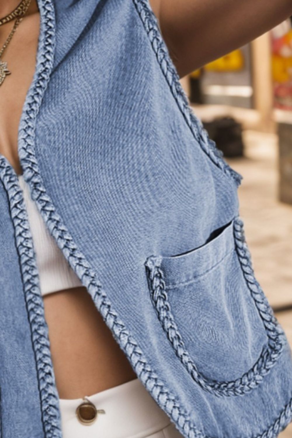 Open Front Sleeveless Denim Jacket 