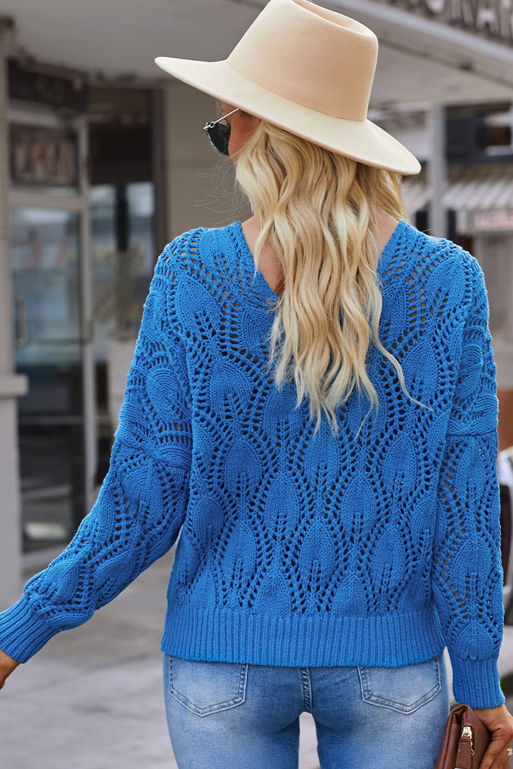 Openwork V-Neck Knit Top 