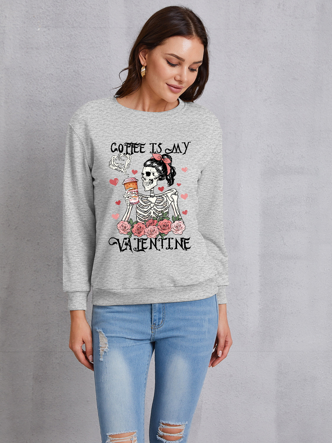 COFFEE IS MY VALENTINE Round Neck Sweatshirt 