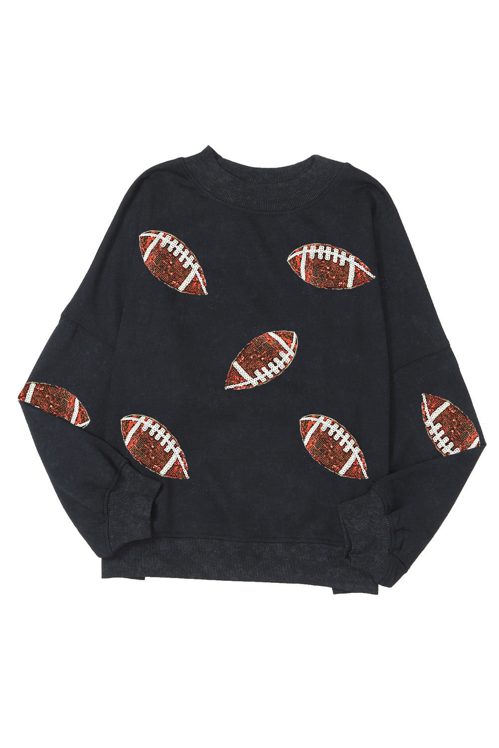 Sequin Football Patch Dropped Shoulder Sweatshirt 