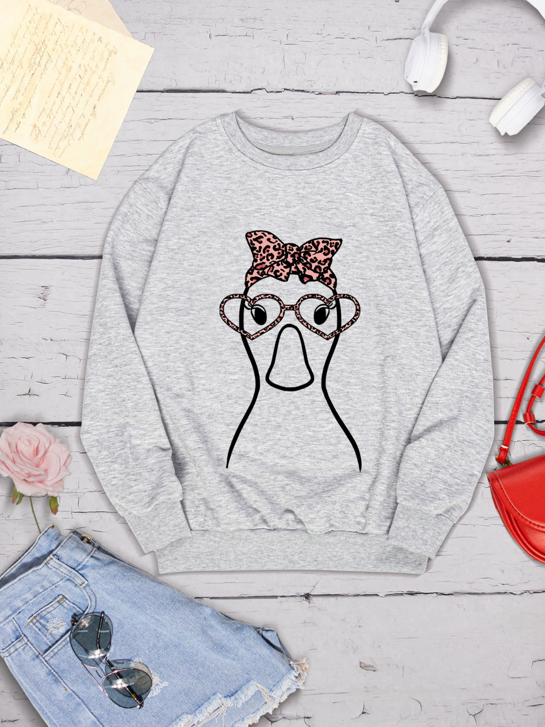 Graphic Round Neck Dropped Shoulder Sweatshirt 