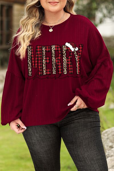 Plus Size MERRY CHRISTMAS Dropped Shoulder Top 