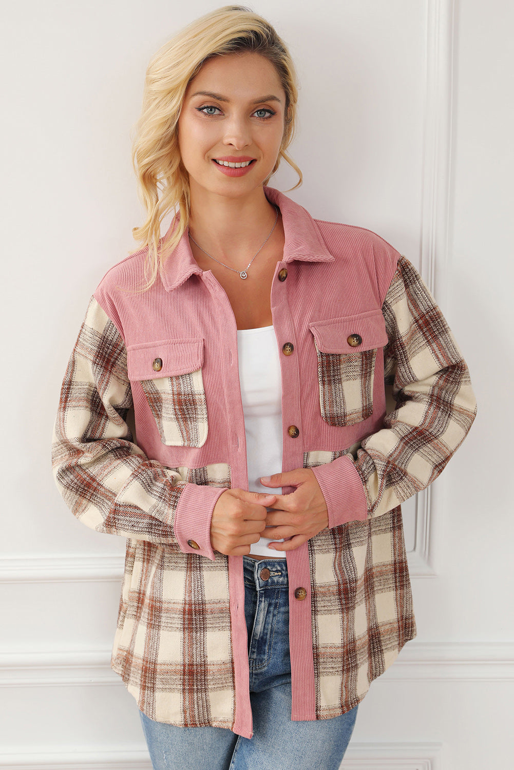 Button Up Plaid Collared Neck Jacket 