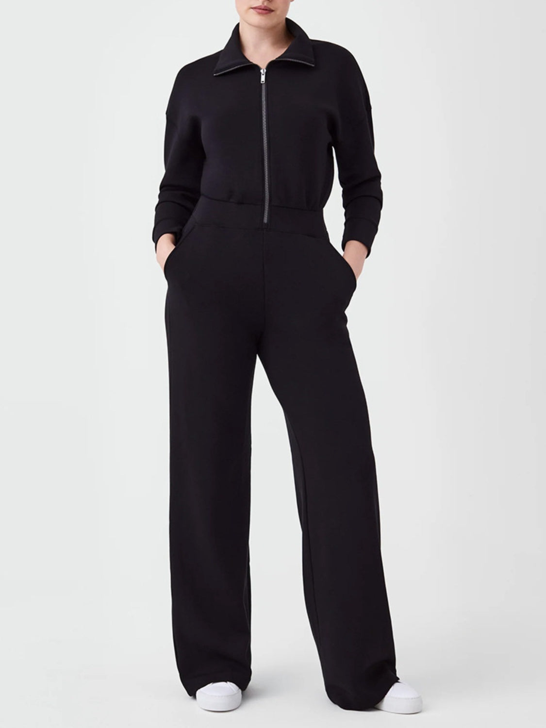 Zip Up Long Sleeve Jumpsuit with Pockets 