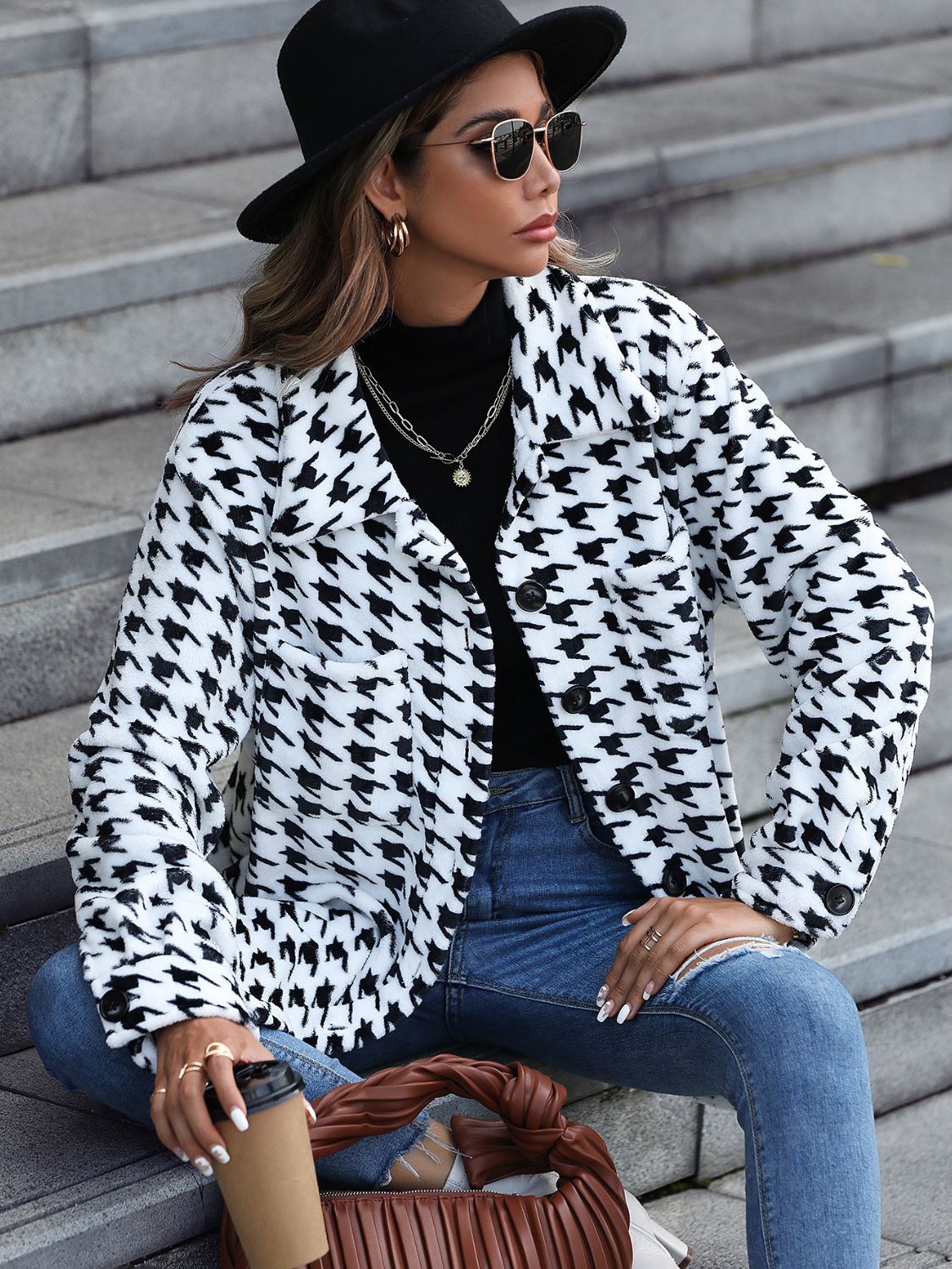 Houndstooth Button Down Jacket 