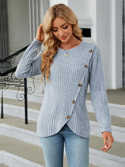 Round Neck Long Sleeve Blouse 