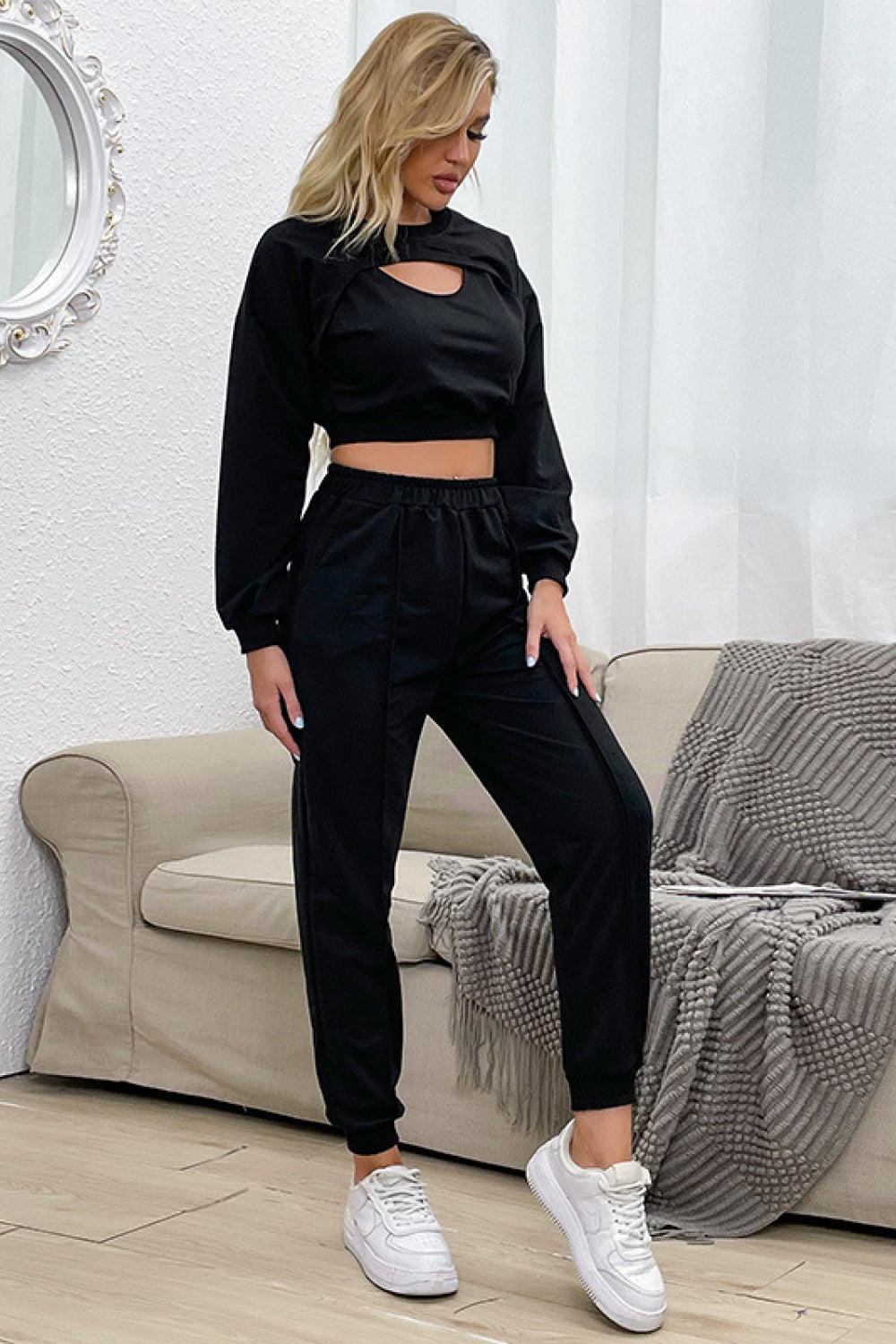 Cut Out Crop Top and Joggers Set 