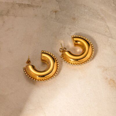 Zircon Stainless Steel Hoop Earrings 