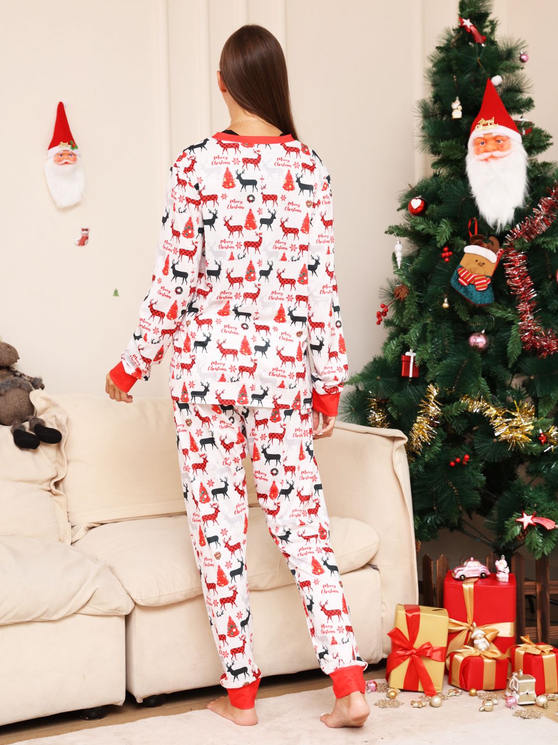 Full Size Reindeer Print Top and Pants Set 