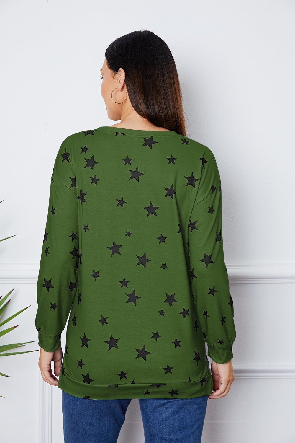 Star Print Round Neck Dropped Shoulder Sweatshirt 