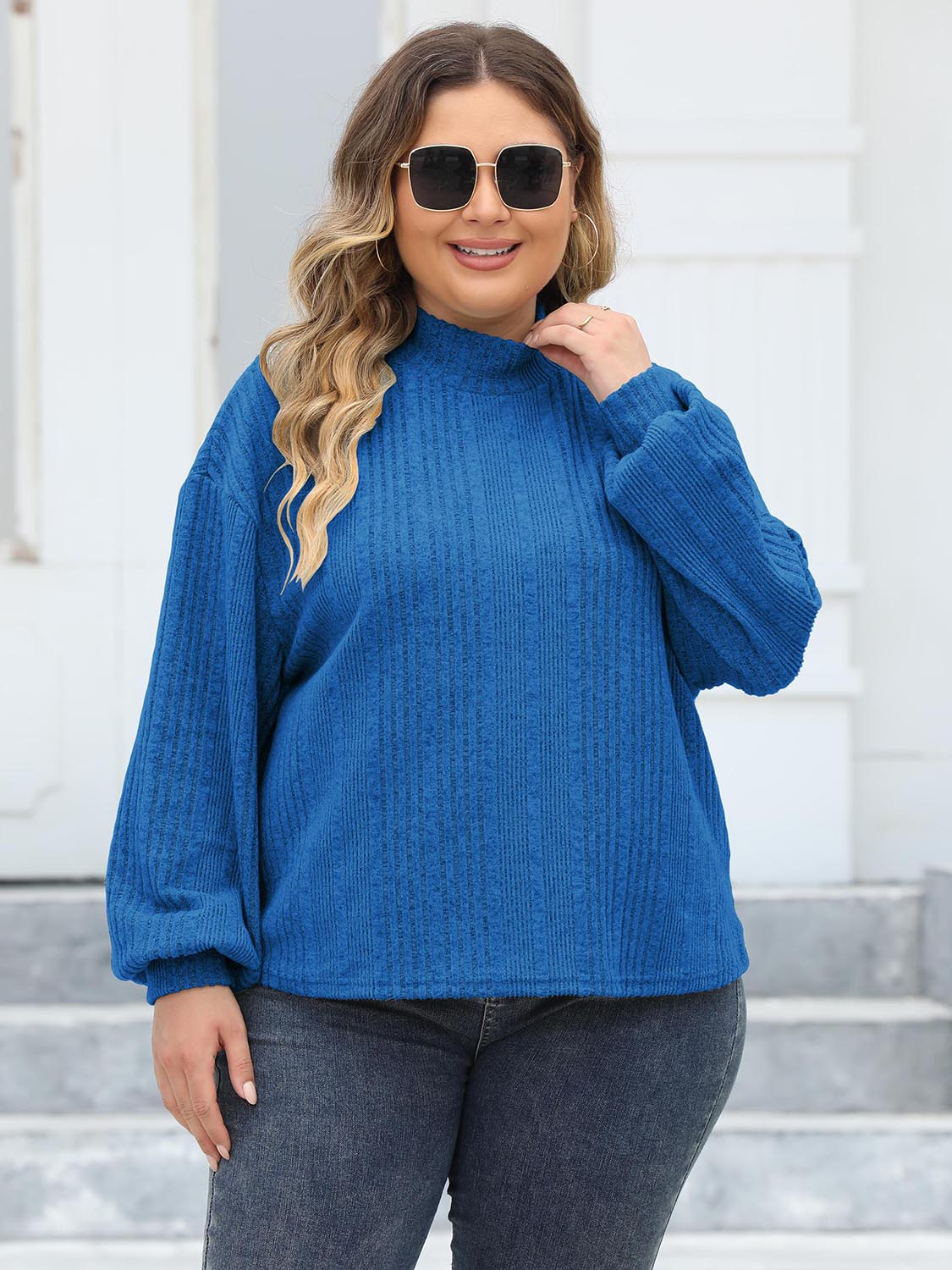 Plus Size Mock Neck Long Sleeve Knit Top 