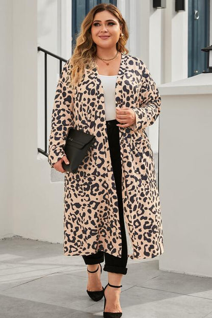 Plus Size Leopard Button Up Long Sleeve Cardigan 