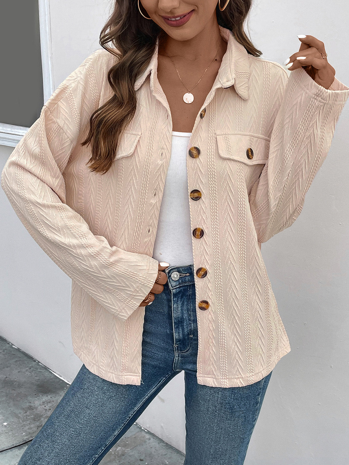 Texture Button Up Long Sleeve Shirt 