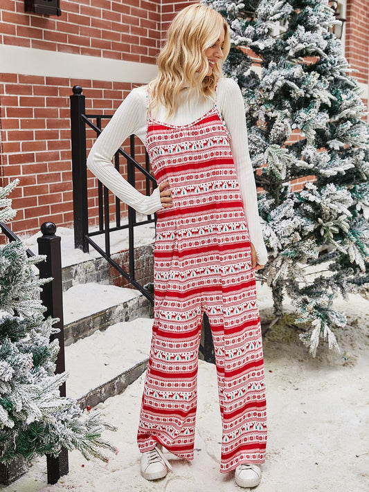 Christmas Color Contrast Wide-Legged Jumpsuit 