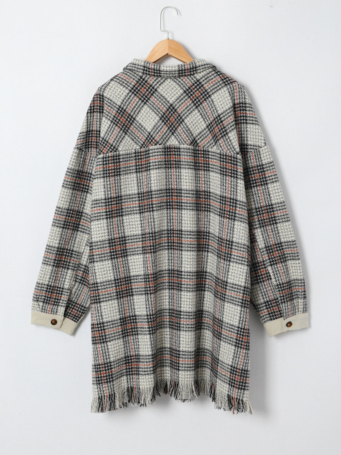 Plus Size Plaid Button Up Dropped Shoulder Outerwear 